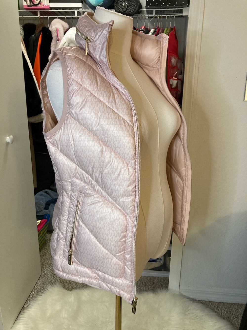 Michael Kors Light Pink Quilted Logo Puffer Vest